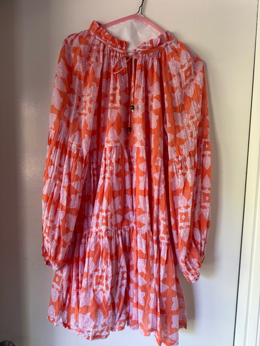 Oliphant Tigerlily Orange Printed Tiered Long-Sleeve Dress